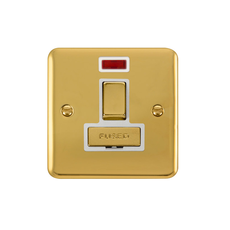 Click Deco Plus Switched Fused Spur Polished Brass White Inserts Neon Light