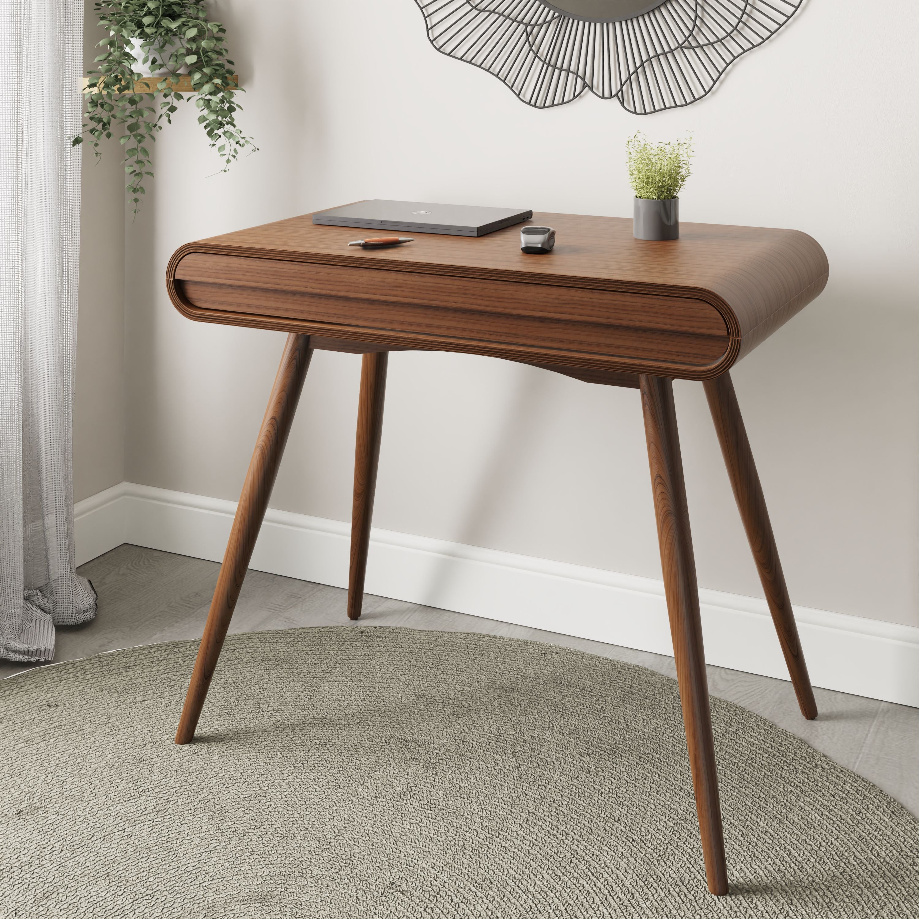 Specialising In Contemporary Quality Home Office Desk with Drawer in Walnut - 900mm - PC810 UK