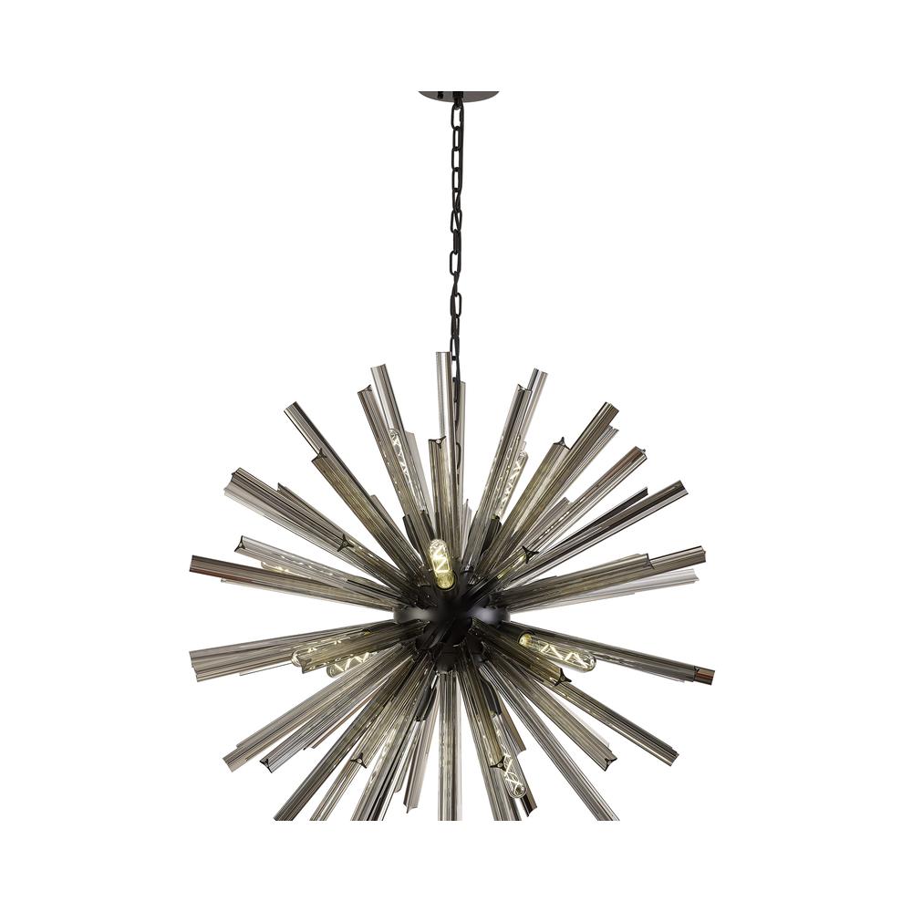 Luxuria Seneca 90cm 16 Light E27 Round Pendant Matt Black / Smoke Glass