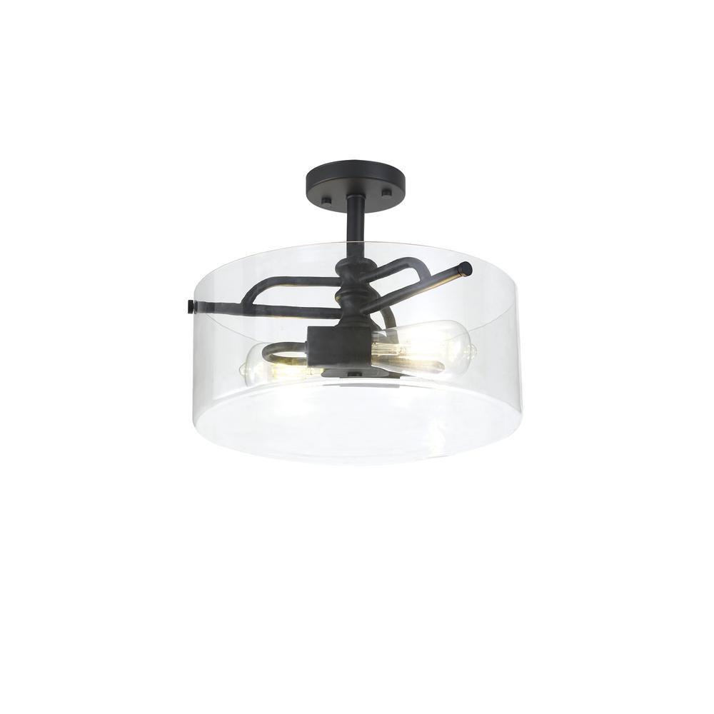 Luxuria Zion 35cm Semi Flush Ceiling Light E27 Sand Black / Clear Glass