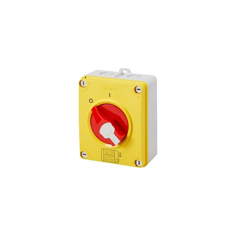 Gewiss Lockable Red Knob Rotary Isolator Switch HP Emergency 4P 16A