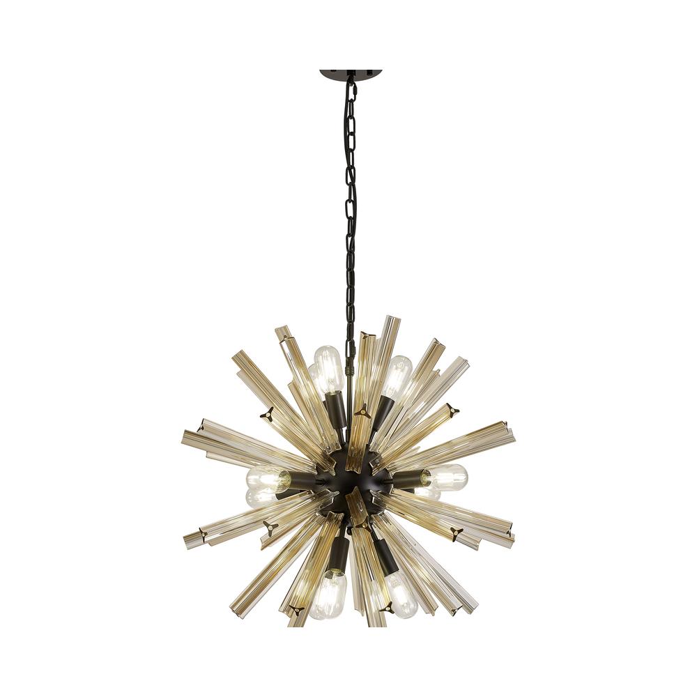 Luxuria Seneca 60cm 10 Light E14 Round Pendant Matt Black / Champagne Gold Glass