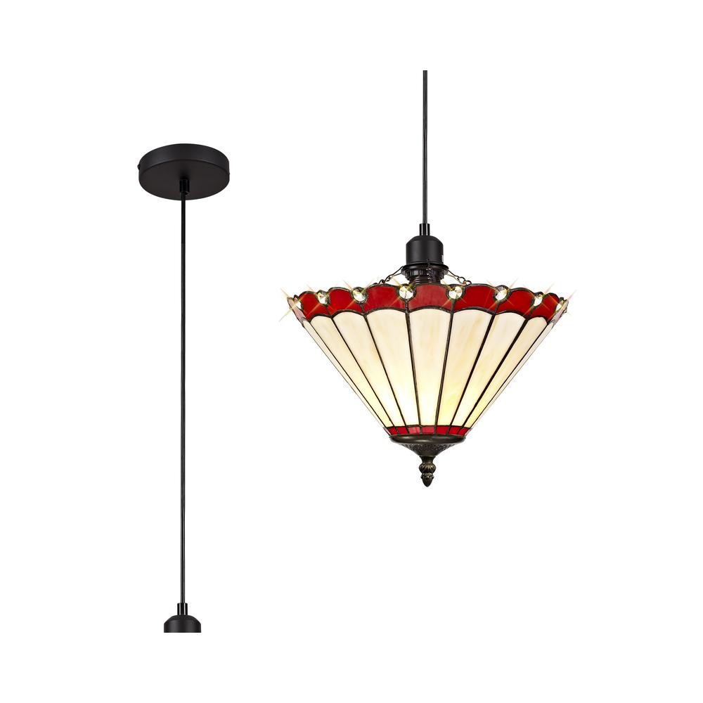 Luxuria Sleek 1 Light Uplighter Pendant E27 With 30cm Tiffany Shade Red/Cream/Crystal/Black