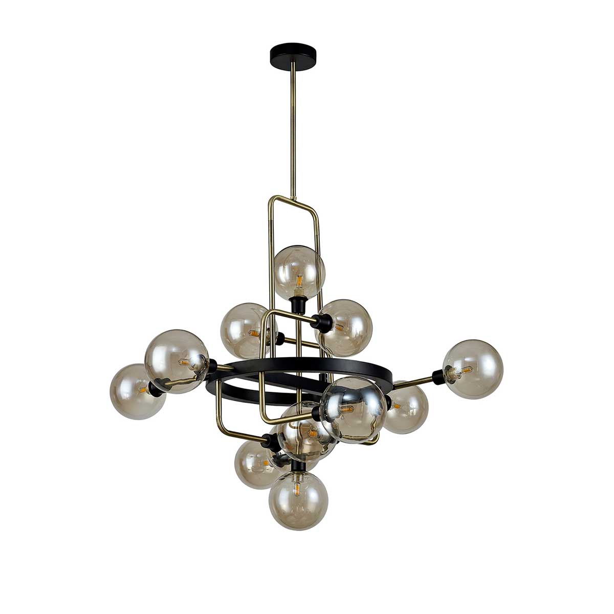 Luxuria Casablanca 78cm Fixed Pendant 12 Light G9 Matt Black/Antique Brass/Cognac Glass