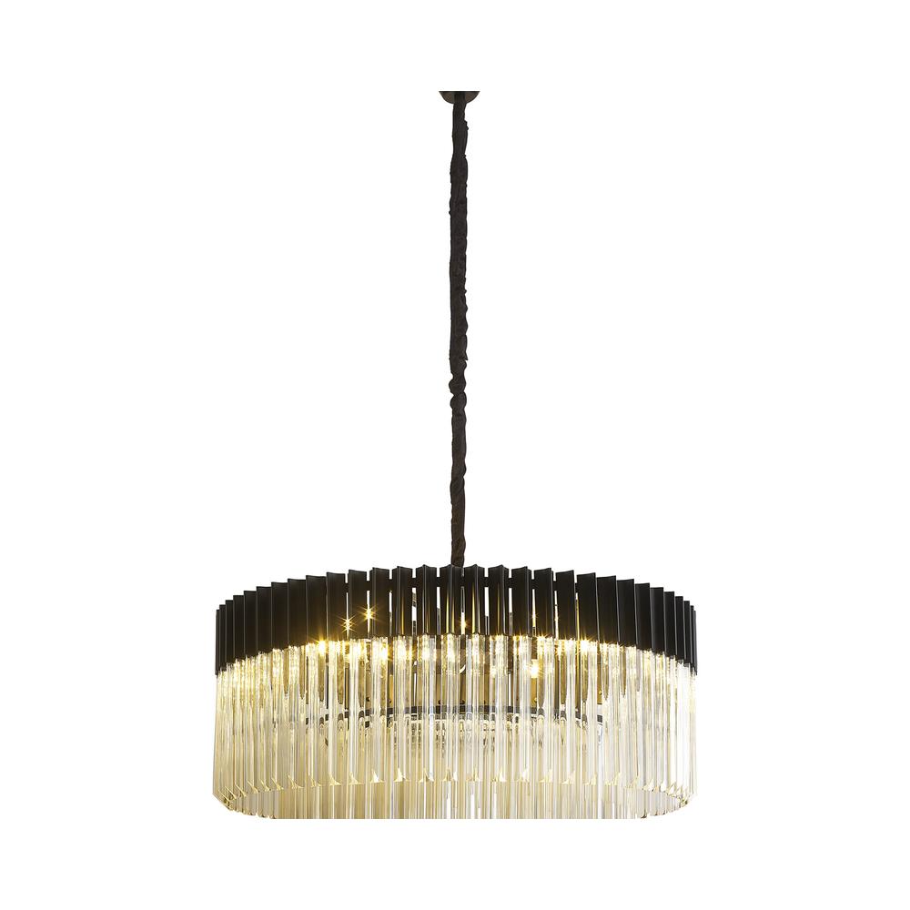 Luxuria Osiris 80cm Pendant Round 12 Light E14 Matt Black / Cognac Sculpted Glass