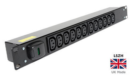 PDB-IEC12HC20 12 Way Horizontal C13 Socket PDU to C20 Plug 1U Rackmount Power Distribution Unit 12 Port C13 PDU - LSOH (BTO)