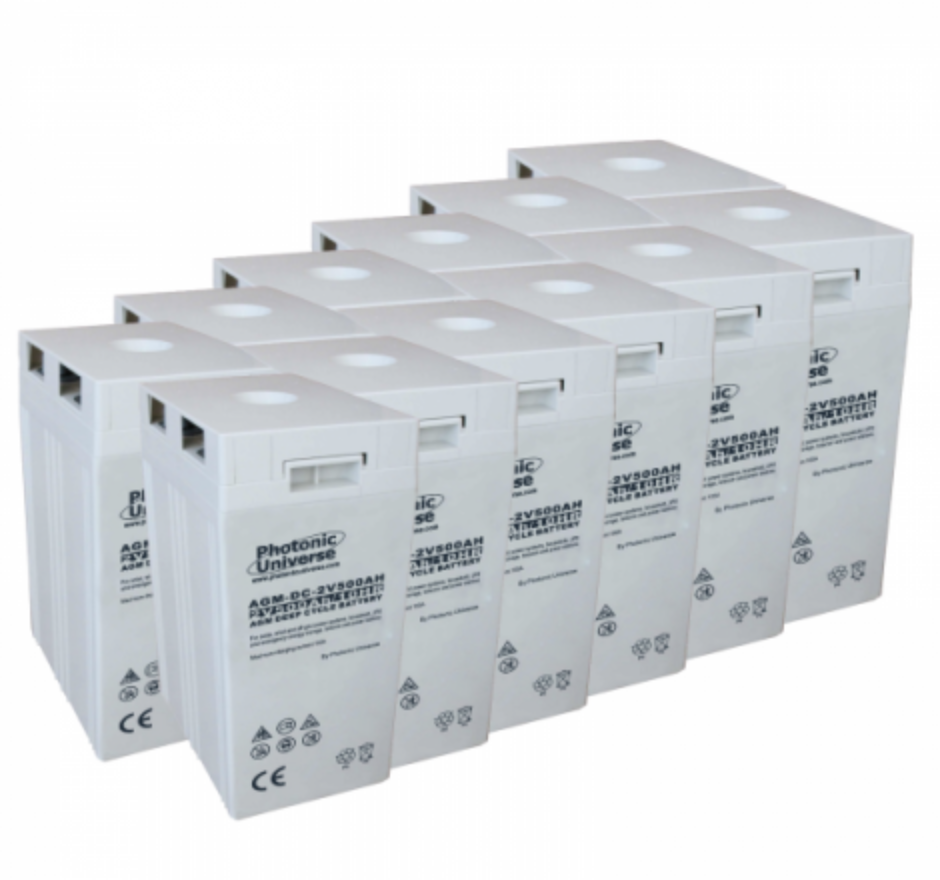 24V 500Ah Agm Deep Cycle Battery Bank (12 X 2V Batteries) For Large Power Systems And Energy Storage