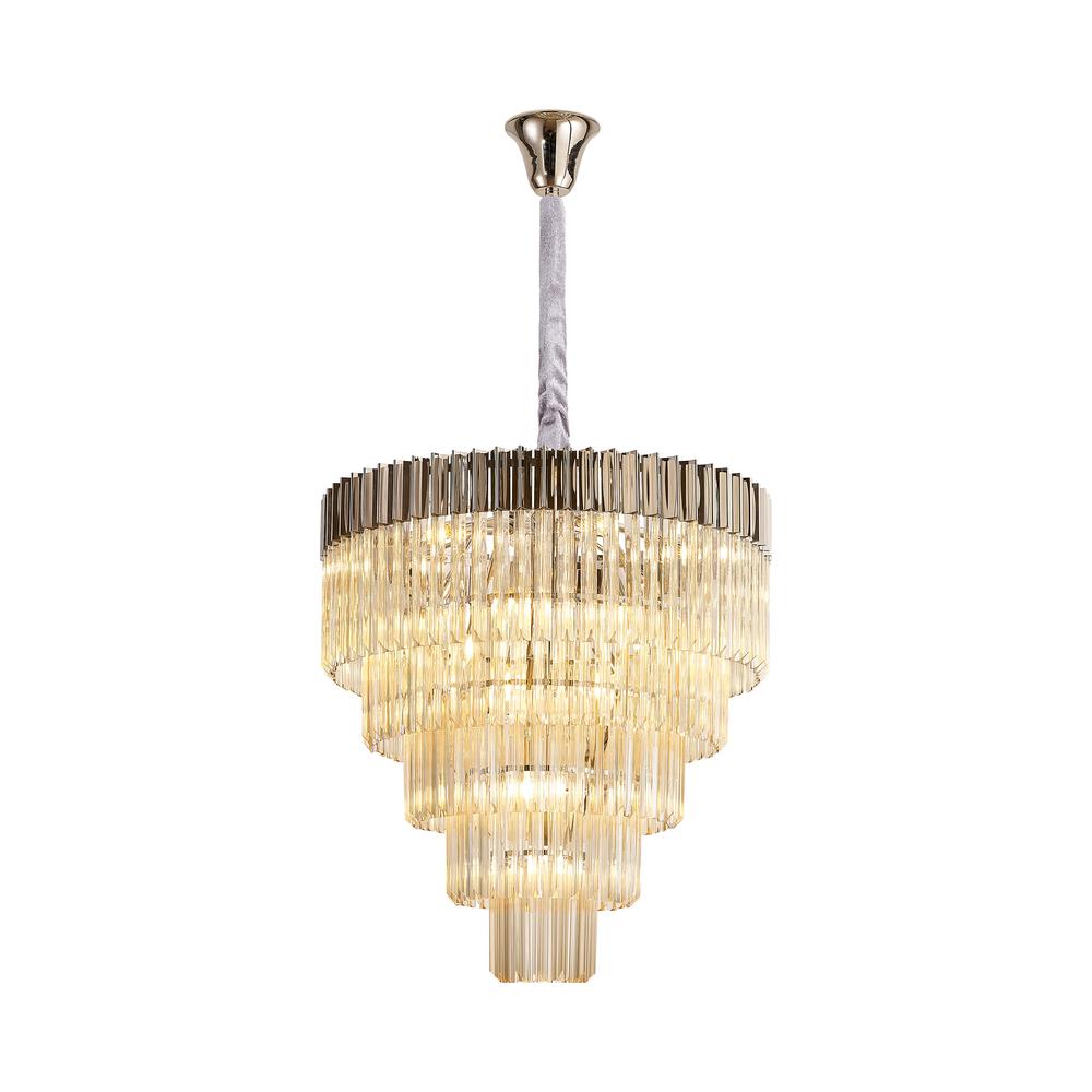 Luxuria Osiris 80cm Pendant Round 5 Tier 19 Light E14 Polished Nickel / Cognac Sculpted Glass