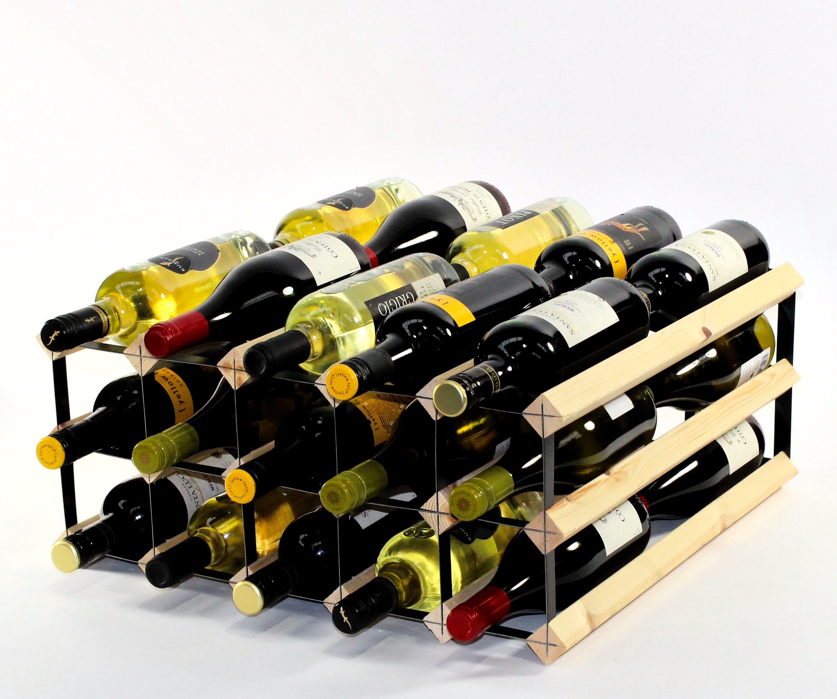 Double depth 30 bottle wine rack - Pine Wood - Black metal