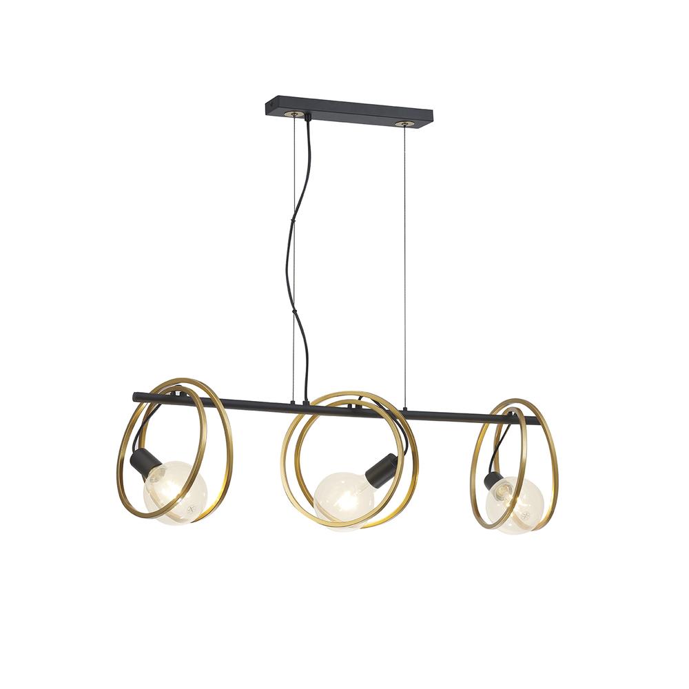 Luxuria Nook Double Ring Linear Pendant 3 Light E27 Matt Black / Painted Gold