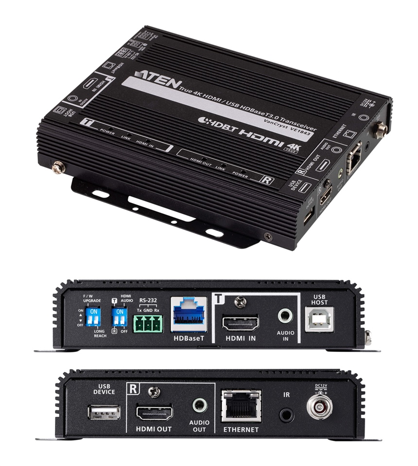 VE1843 - Aten - True 4K HDMI / USB HDBaseT 3.0 Transceiver, Settable as Receiver or Transmitter. TAA Compliant.