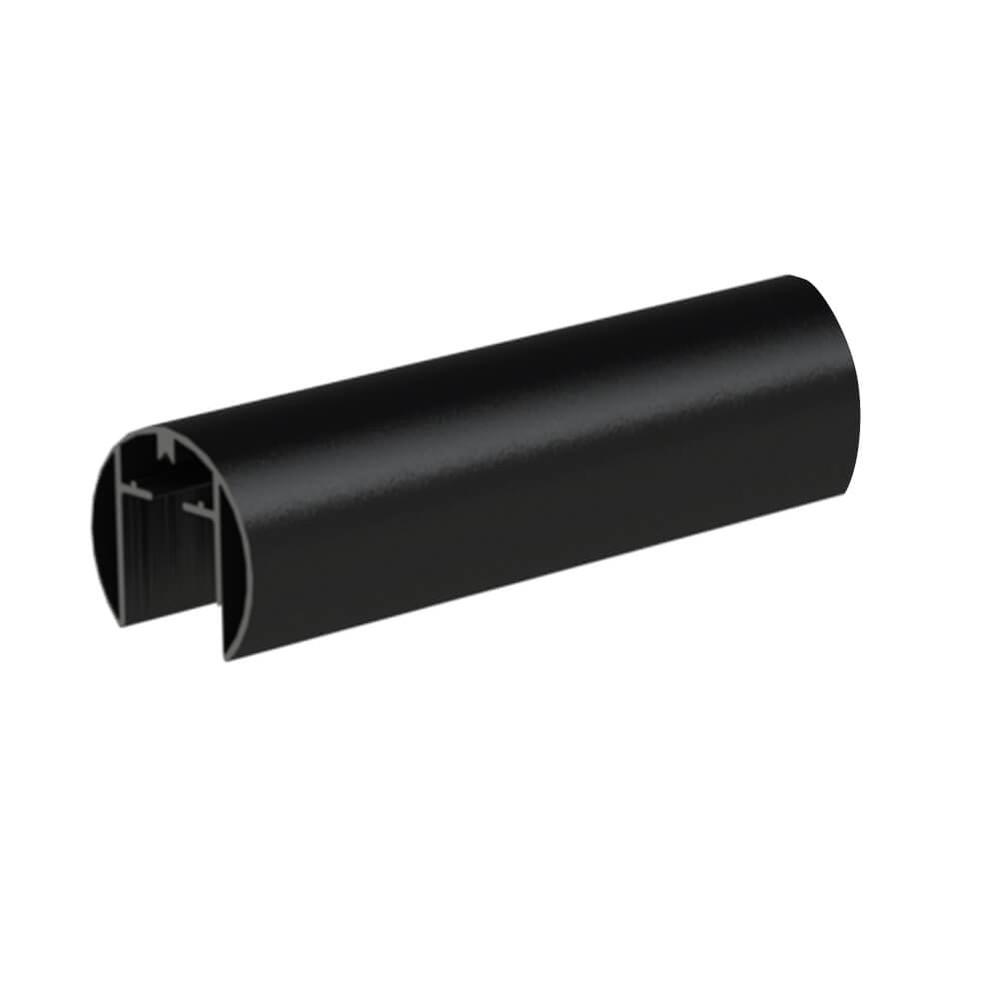 Aluminium 42.4mm Round Cap Rail 24x24mmPPC Black RAL 9005 - 2.5mm Long