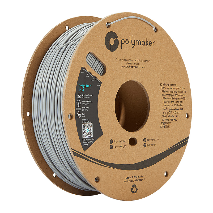 PolyMaker PolyLite PLA 1.75mm True Grey 3D printer filament 3Kg