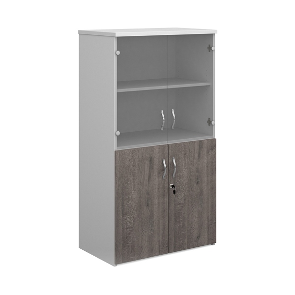 Duo Combination Unit with Glass Upper Doors 3 Shelves - Grey Oak and White