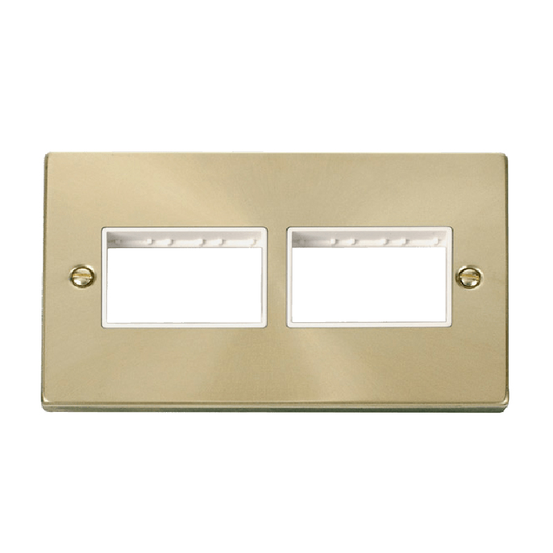 Click Deco 2 Gang Plate 2 x 3 Aperture Unfurnished Plate Satin Brass White Inserts