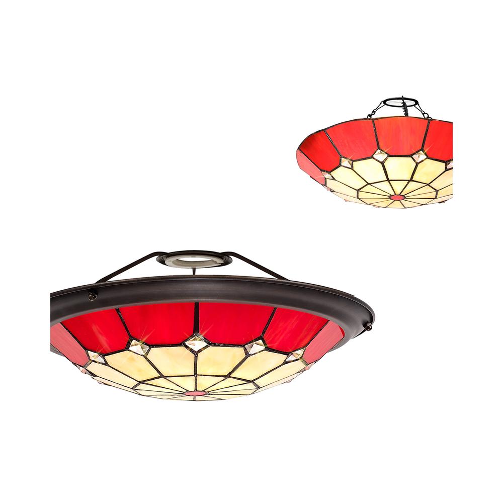 Luxuria Lotus Petal Tiffany 35cm Uplighter Shade Cream/Red/Clear Crystal Centre/Aged Antique Brass Trim