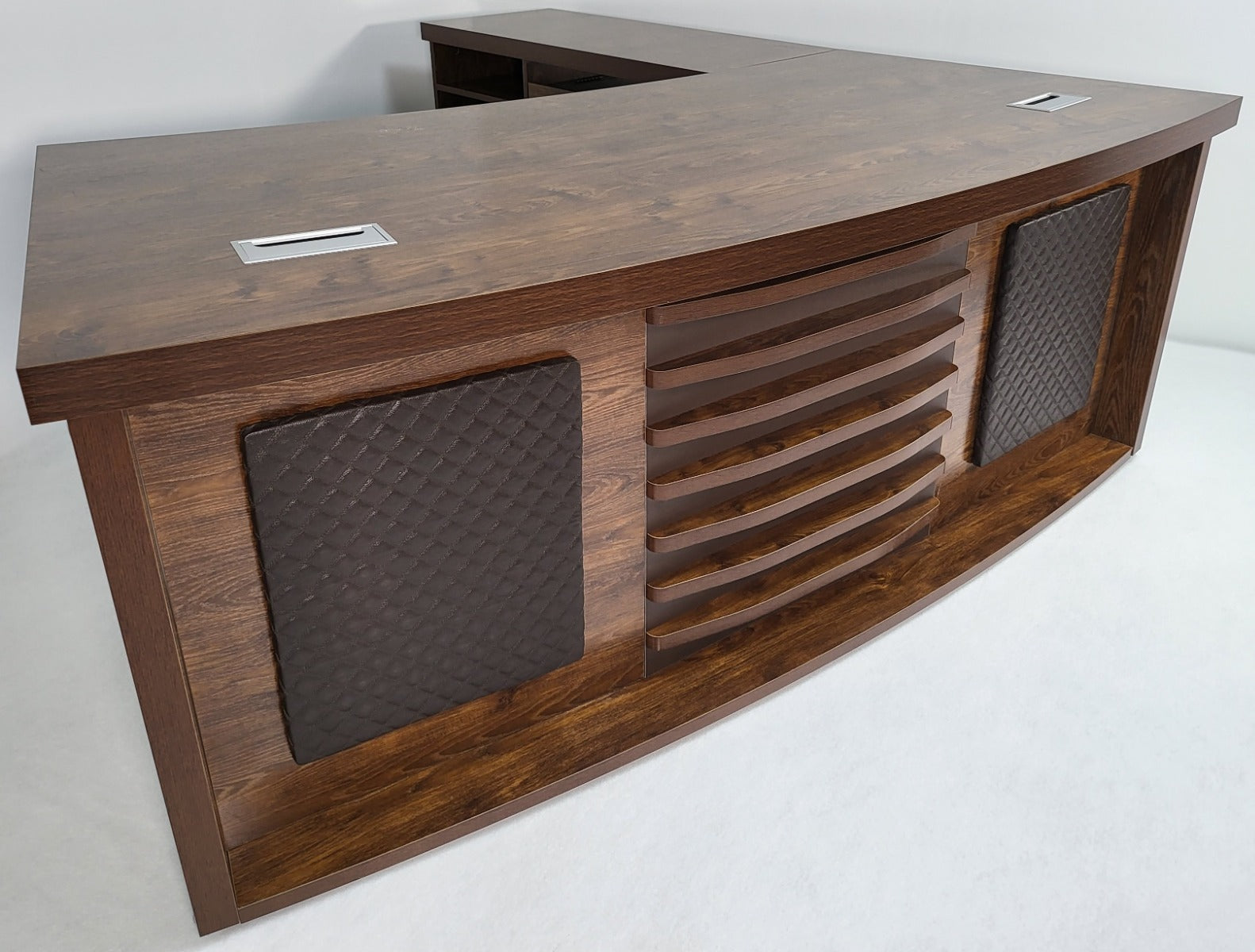 Specialising In Dark Oak Curved Executive Office Desk with Mobile Return and Pedestal - 2200mm - 8668 UK