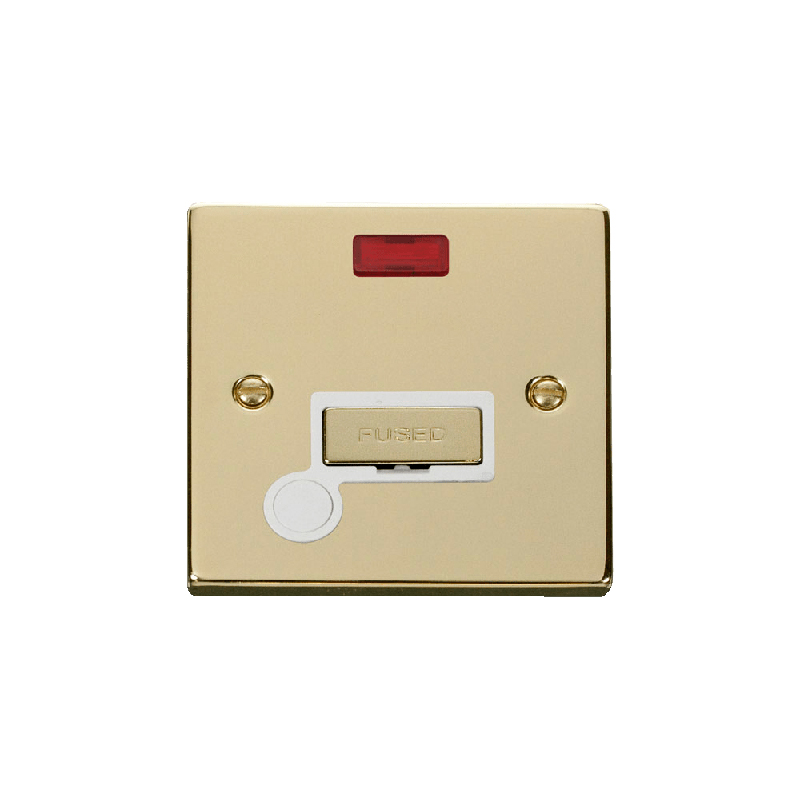 Click Deco 13A Fused 'Ingot' Connection Unit With Flex Outlet & Neon Polished Brass Insert White