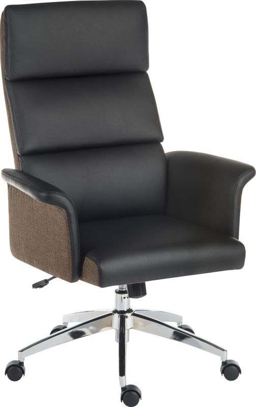 Mid Century Style High Back Leather Office Chair - Black or Cream Option - ELEGANCE UK