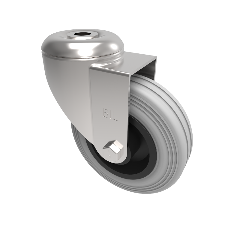 Grey Rubber Polypropylene Bolt Hole Swivel Castor 100mm 70kg Load