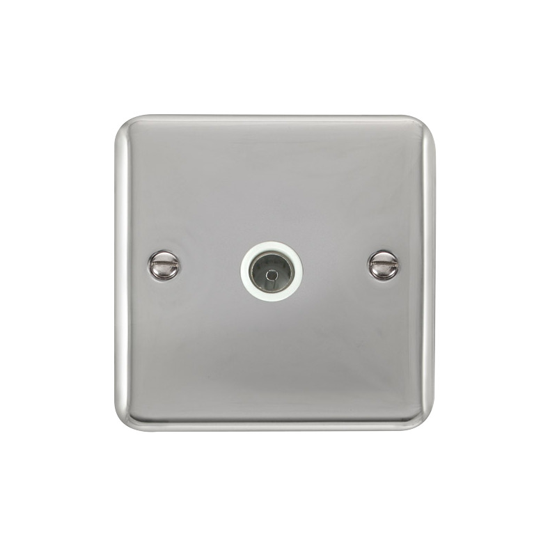 Click Deco Plus Single Non-Isolated Coaxial Outlet Polished Chrome White Inserts