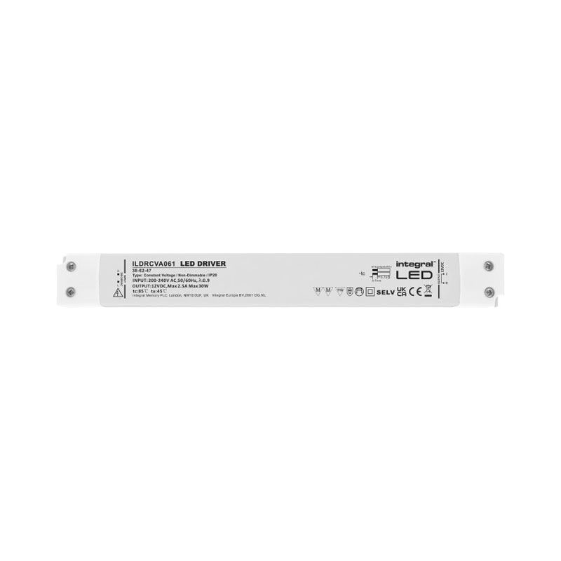 Integral Long & Slim Non Dimmable 12V DC IP20 LED Strip Driver 30W