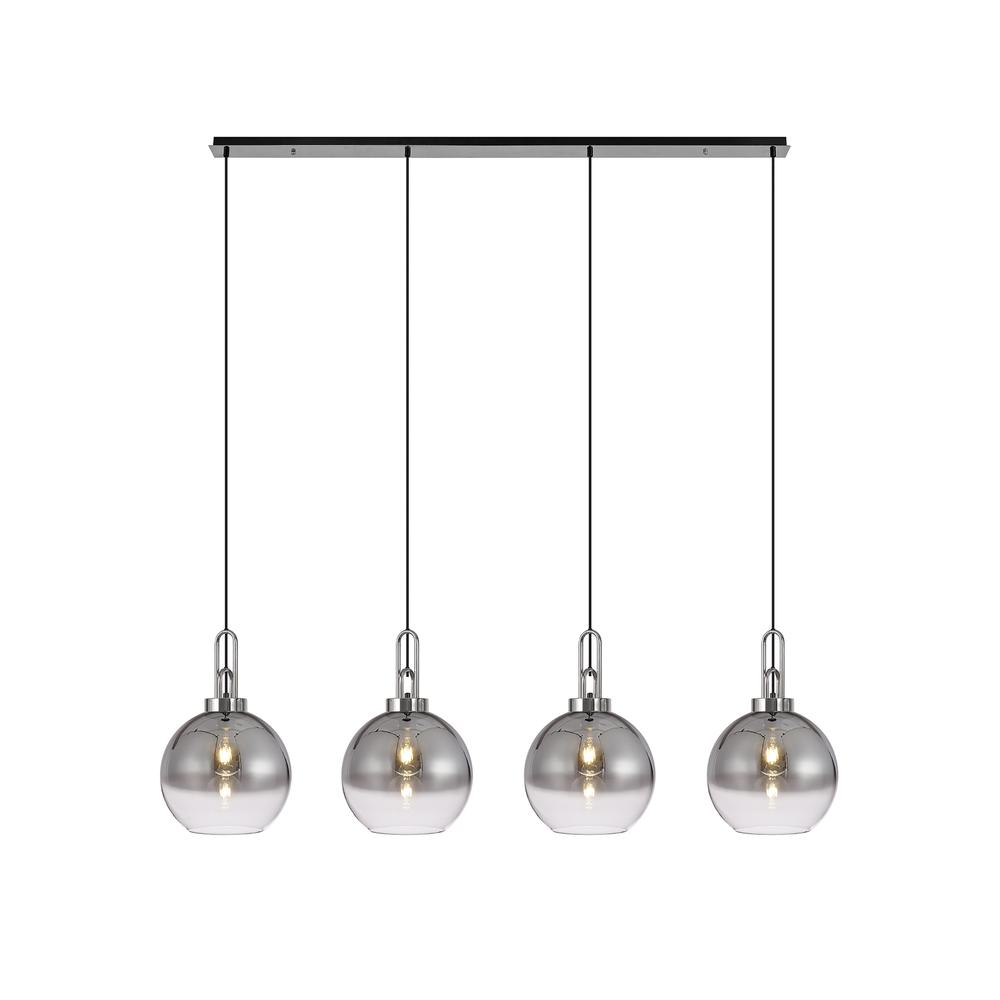 Luxuria Kennith Linear 4 Light Pendant E27 With 30cm Globe Glass Smoked/Clear Polished Nickel/Matt Black