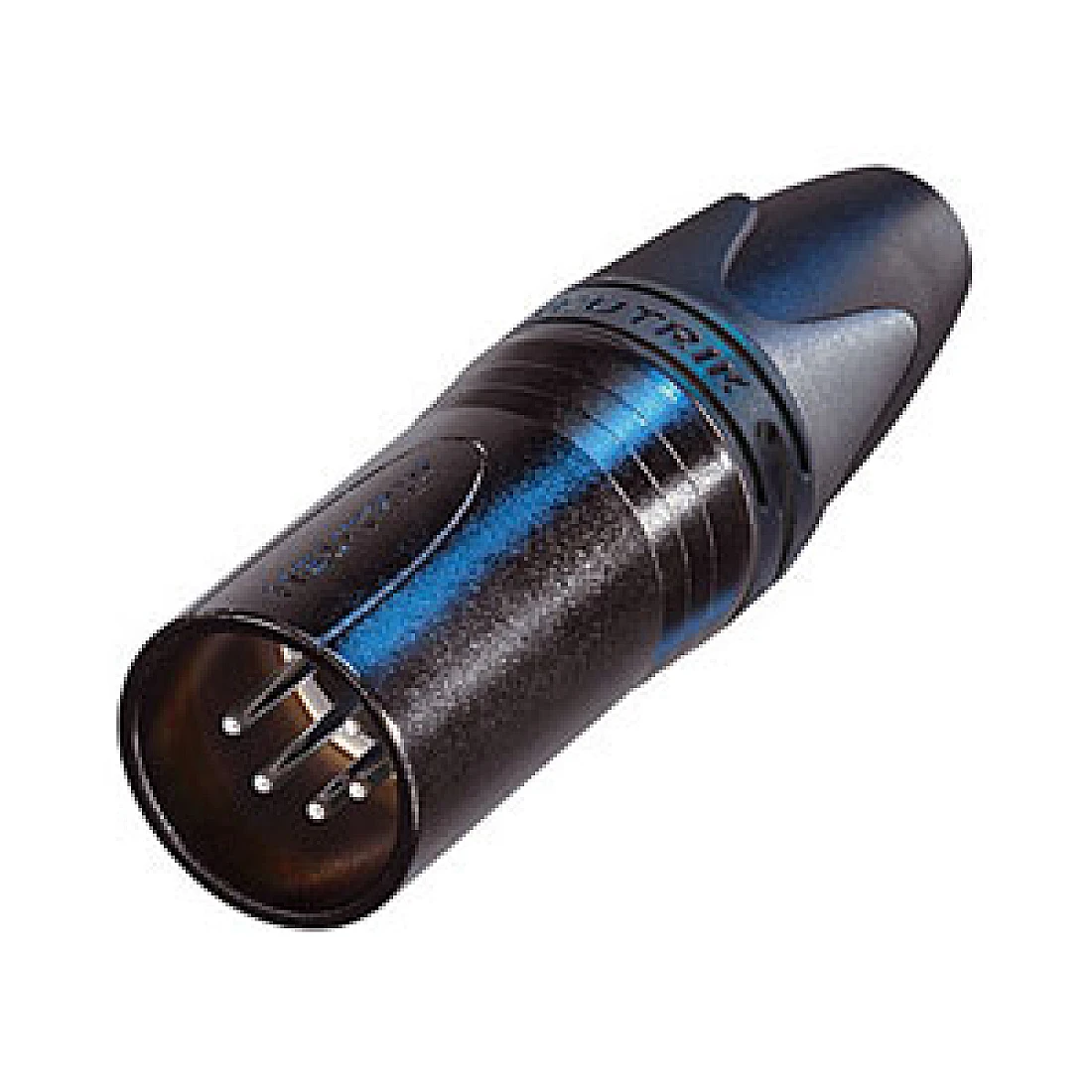 XLR Connector Neutrik 5 pole male cable connector with black metal housing and silver contacts.