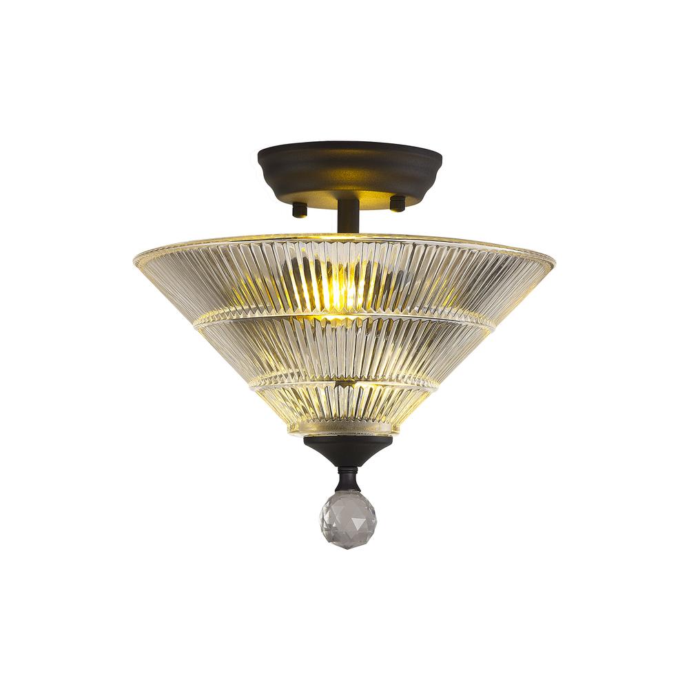 Luxuria Sirius Flush Ceiling Light 2xE27 With Cone 30cm Glass Shade Graphite/Clear