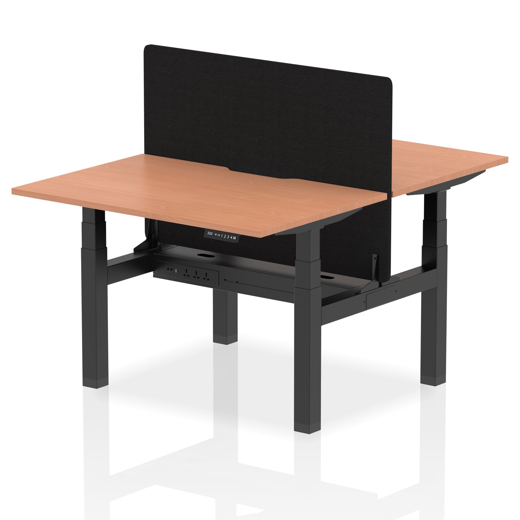Specialising In Air Back-to-Back Scalloped Edge Height Adjustable Bench Desk - 2 Person with Black Straight Screen - 1200mm, 1400mm, 1600mm - Multiple Colour Options UK