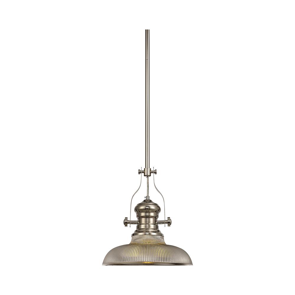 Luxuria Serena Pendant Light E27 With 30cm Round Glass Shade Polished Nickel/Smoked