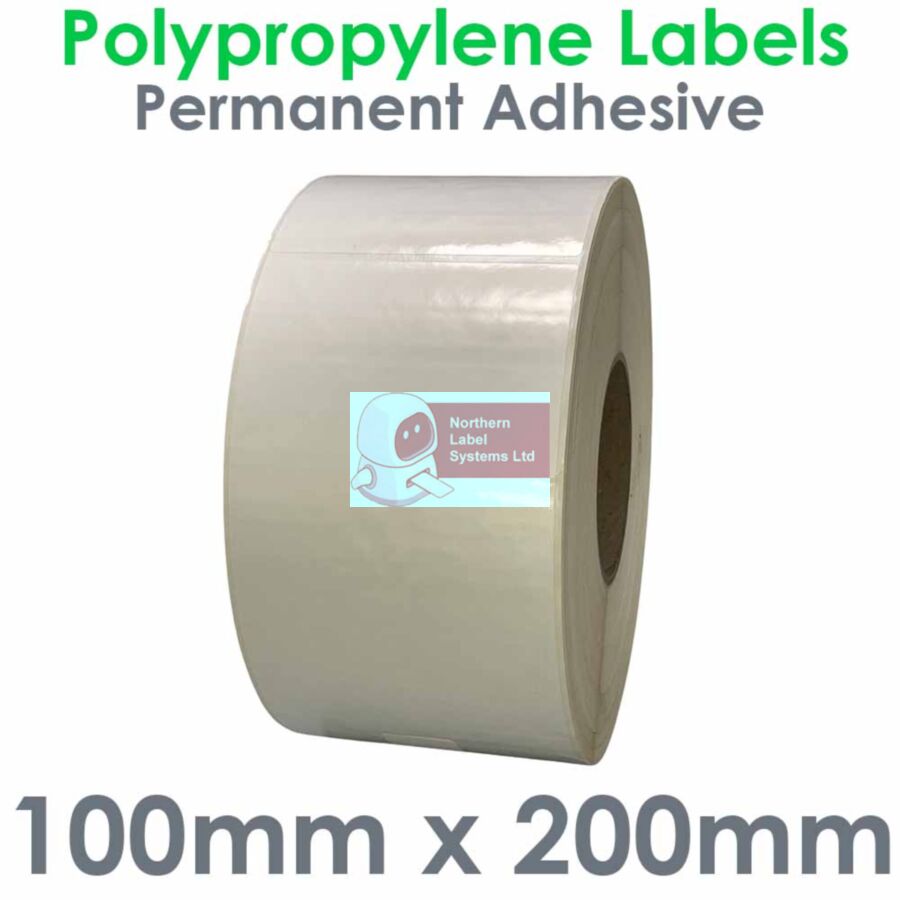100200GPNPW1-1000, 100mm x 200mm, Gloss White Polypropylene Label, Permanent Adhesive, FOR LARGER LABEL PRINTERS