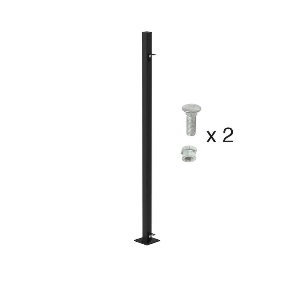 1200mm High Bolt Down End Post - Black -Includes Cleats + Fittings