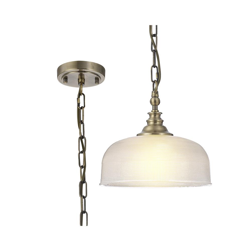 Luxuria Toussenel 27cm Flush/Single Pendant Light Adjustable E27 Antique Brass/Prismatic Glass