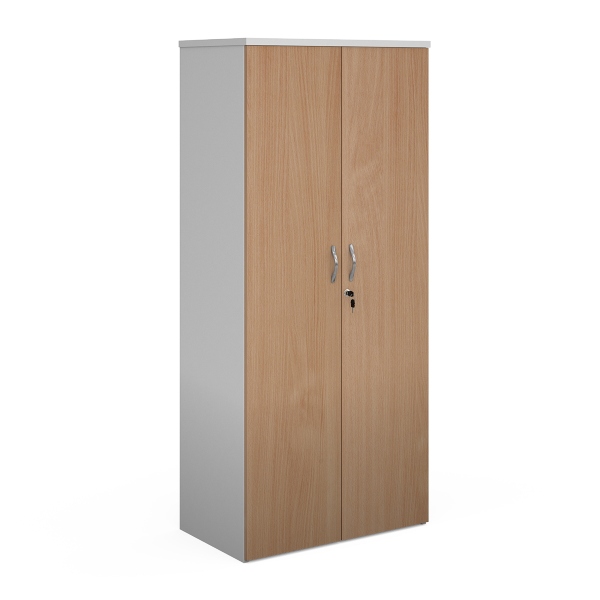 Duo Double Door Cupboard with 4 Shelves - Beech and White