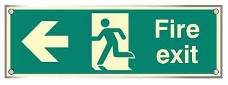Fire exit left visual impact 5mm acrylic photoluminescent sign 450x150mm c/w stand off locators