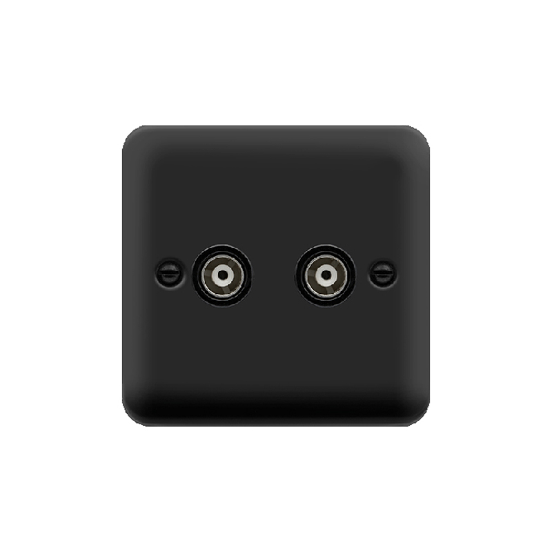 Click Deco Plus Twin Isolated Coaxial Outlet Matt Black Black Inserts