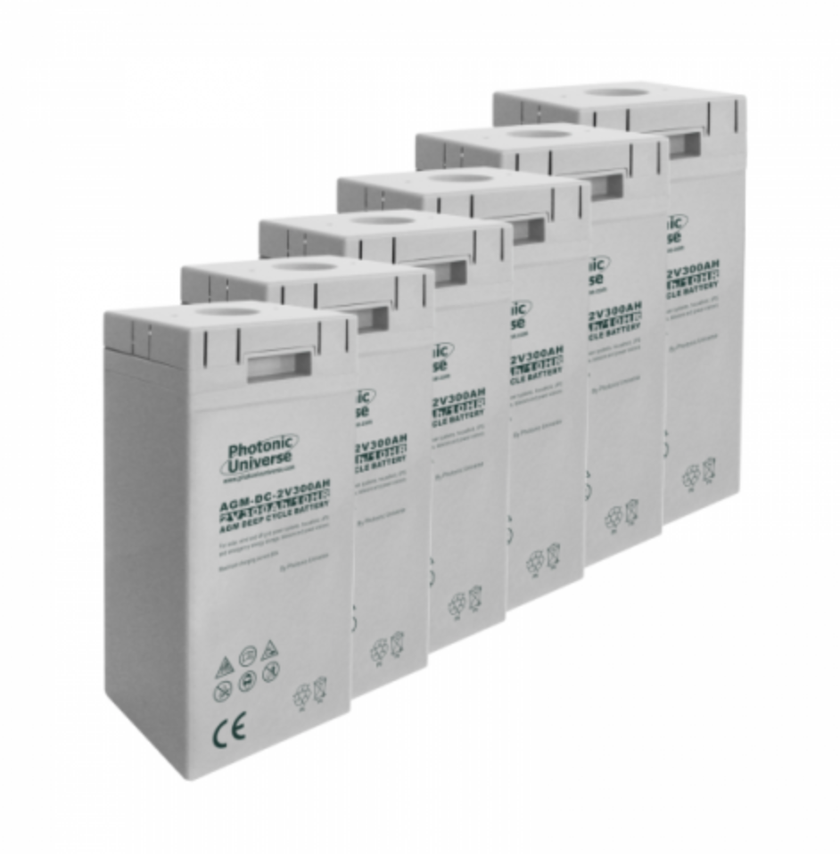 12V 300Ah Agm Deep Cycle Battery Bank (6 X 2V Batteries) For Large Power Systems And Energy Storage