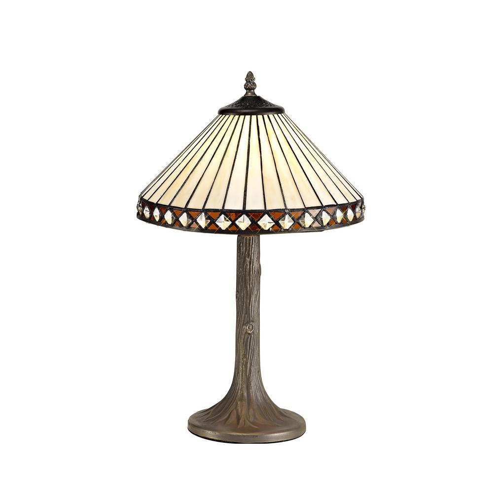 Luxuria Peacock Feather 1 Light Tree Like Table Lamp E27 With 30cm Tiffany Shade Amber/Cream/Crystal/Aged Antique Brass