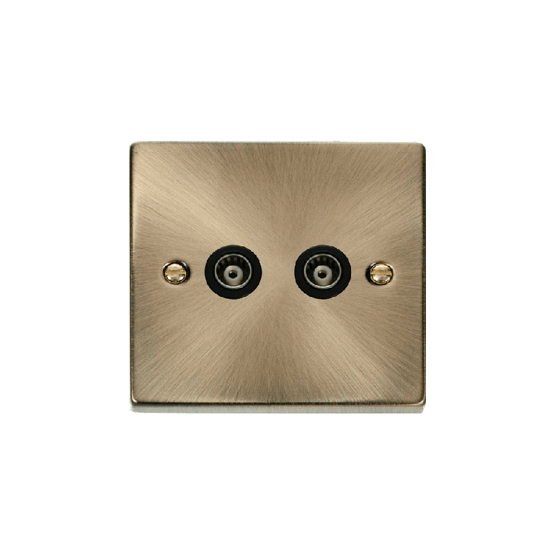 Click Deco Twin Isolated Coaxial Socket Outlet Antique Brass Insert Black