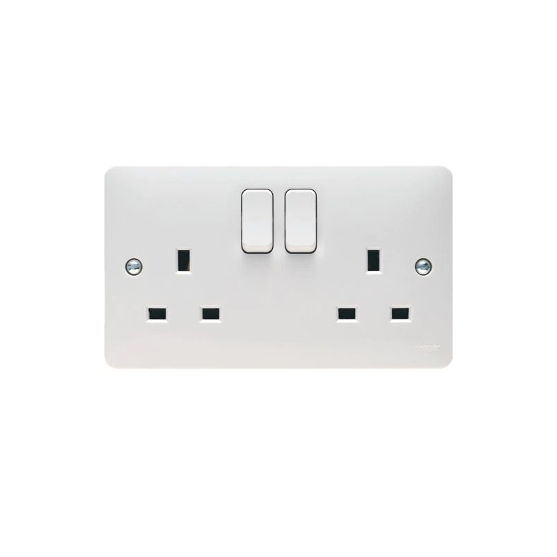 Hager Sollysta 2 Gang Double Pole Switched Socket Dual Earth