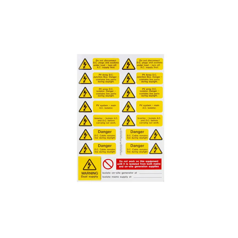 Industrial Signs Solar PV Array Self Adhesive Vinyl Label Set (Pack of 5 Sheets)