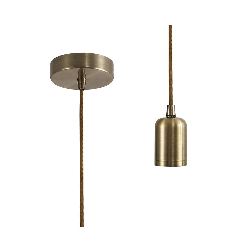 Luxuria Glorelle 2m Suspension Kit Antique Brass/2m Golden Brown Braided Cable E27 c/w Ceiling Bracket & Deeper Shade Ring