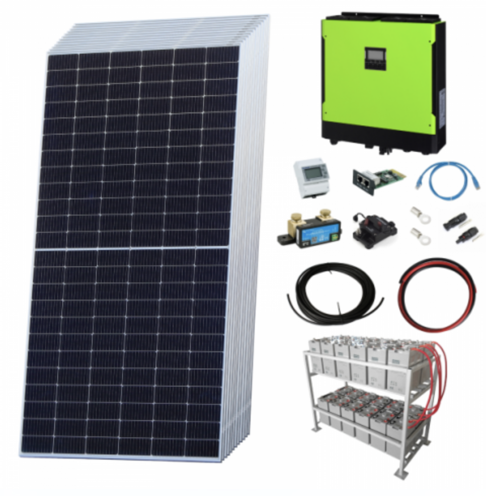 Premium 6.5Kw Grid-Tie Self-Consumption Solar Power Kit With Sharp Solar Panels, 5.5Kw Hybrid Inverter And 24Kwh Battery Bank