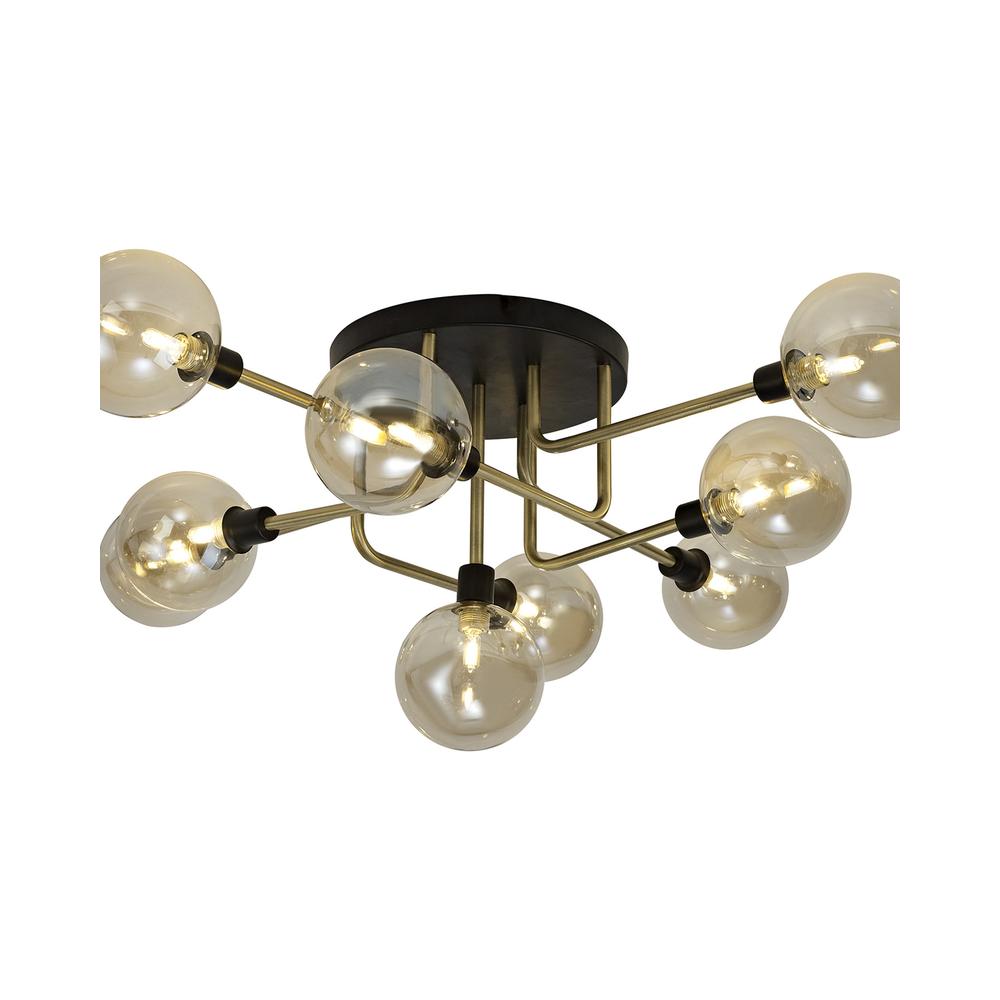 Luxuria Casablanca 85cm Flush Ceiling 9 Light G9 Matt Black/Antique Brass/Cognac Glass