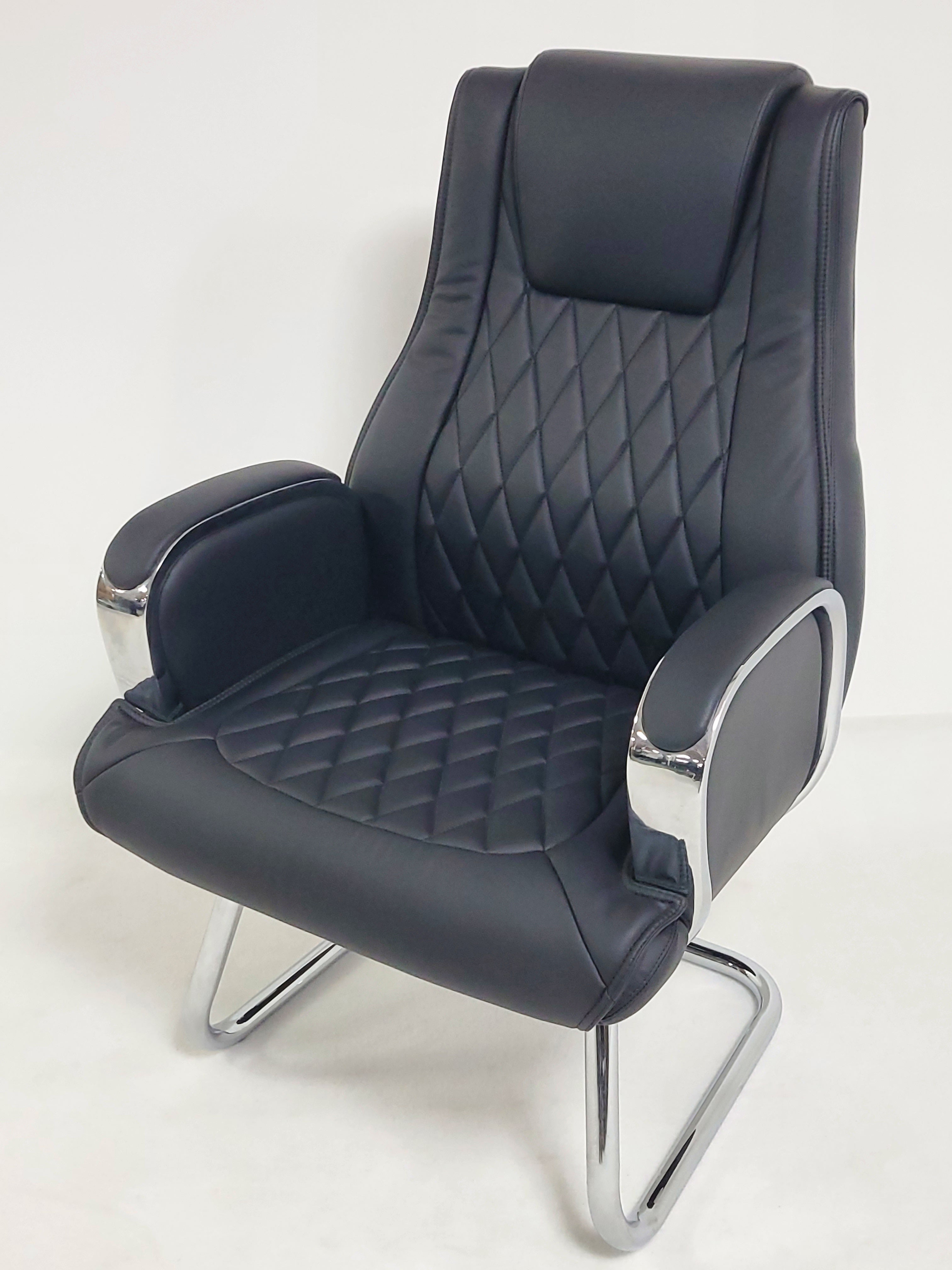 Specialising In Heavy Duty Modern Black Leather Visitor Chair with Chrome Arms - CHA-1202C North Yourkshire