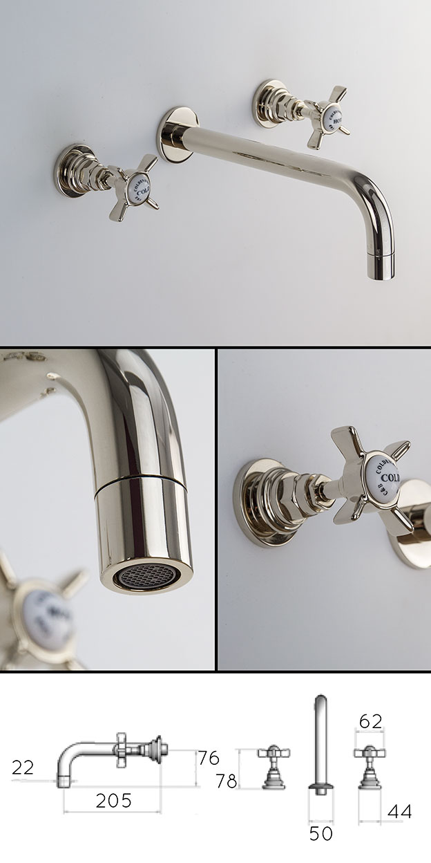 Nickel Classic Wall Mounted Basin Taps (49DD)