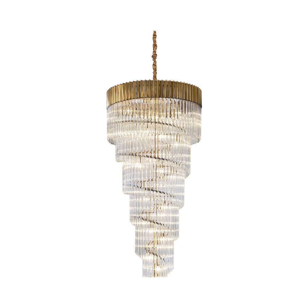 Luxuria Osiris 90cm Pendant Round 7 Layer Spiral 31 Light E14 Brass/Clear Sculpted Glass