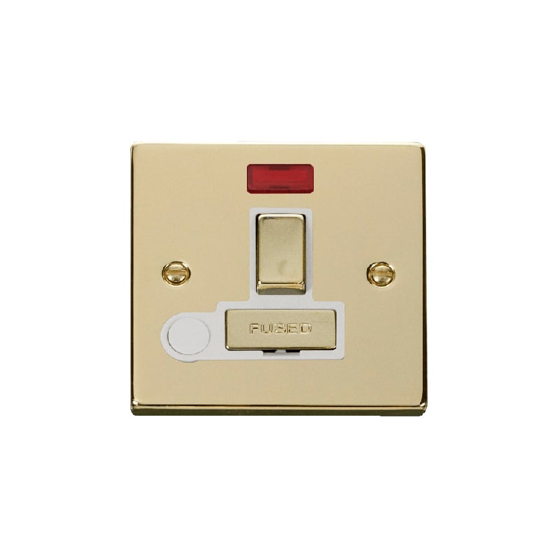 Click Deco 13A Fused 'Ingot' DP Switched Connection Unit With Flex Outlet & Neon Polished Brass Insert White