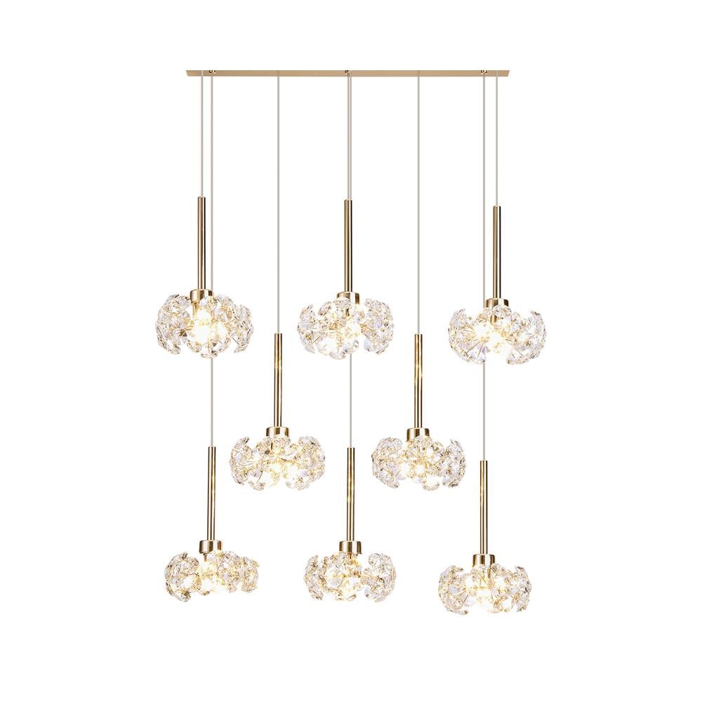 Luxuria Paramount 8 Light G9 2m Rectangle Multiple Pendant With French Gold And Crystal Shade